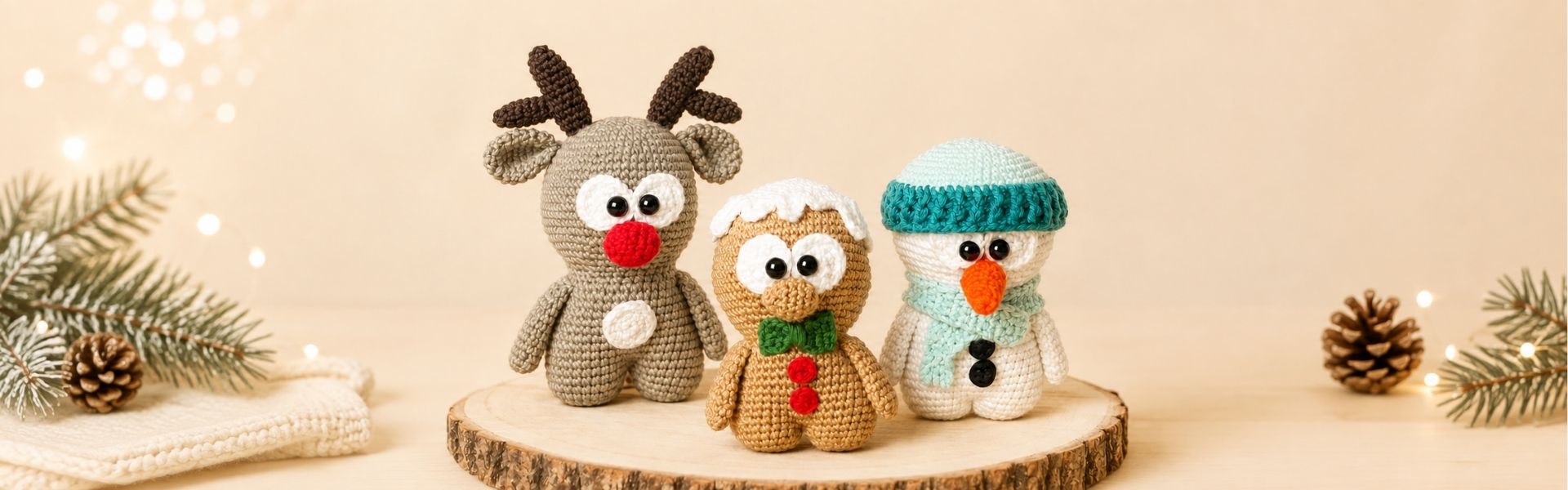 Gehäkeltes Winter-Trio mit Rentier, Schneemann und Lebkuchenmann